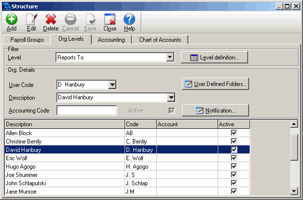 structure window reports to org level