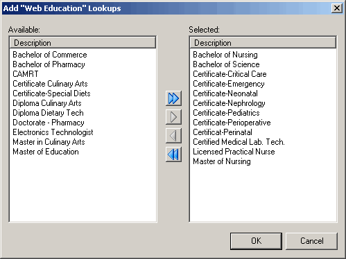 add web education lookups dialog