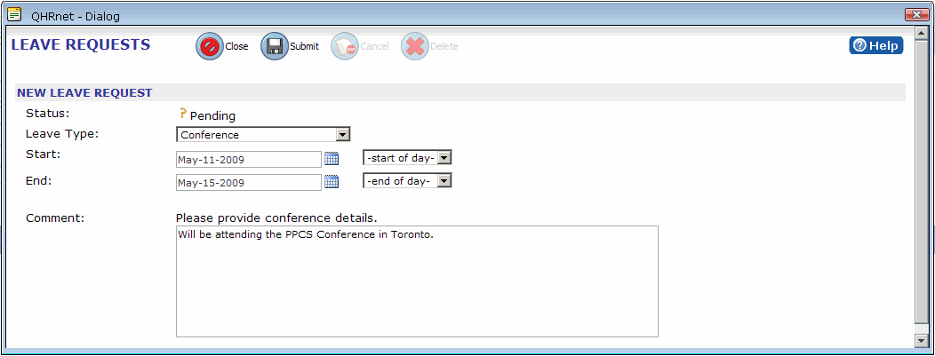 qhrnet conference leave request